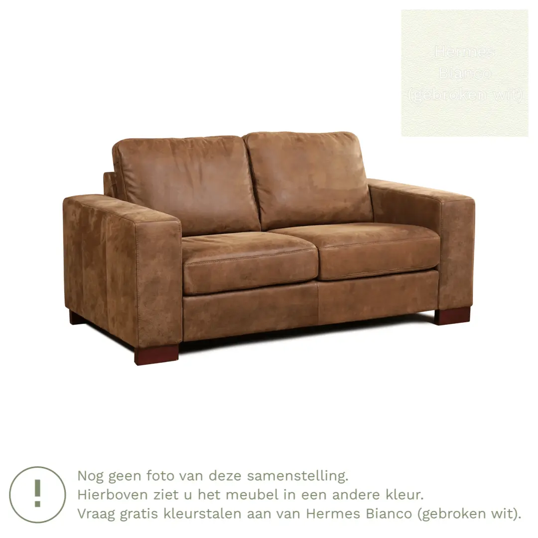 afbeelding van Leren bank Enjoy - 2 zits - Hermes Bianco (gebroken wit) - Poten hout zwart