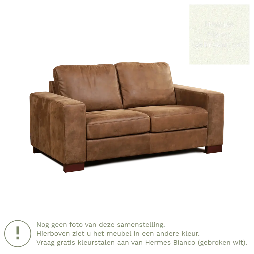 afbeelding van Leren bank Enjoy - 2 zits - Hermes Bianco (gebroken wit) - Poten hout zwart