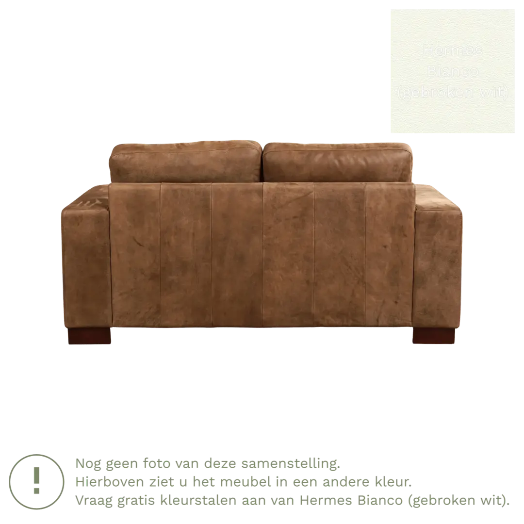 afbeelding van Leren bank Enjoy - 2 zits - Hermes Bianco (gebroken wit) - Poten hout zwart