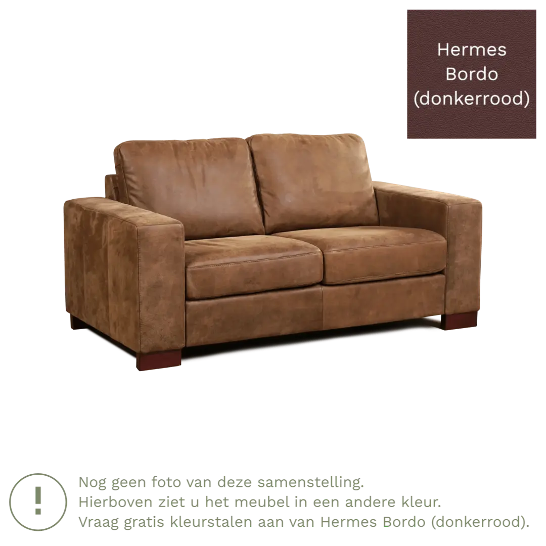 afbeelding van Leren bank Enjoy - 2 zits - Hermes Bordo (donkerrood) - Poten hout bruin