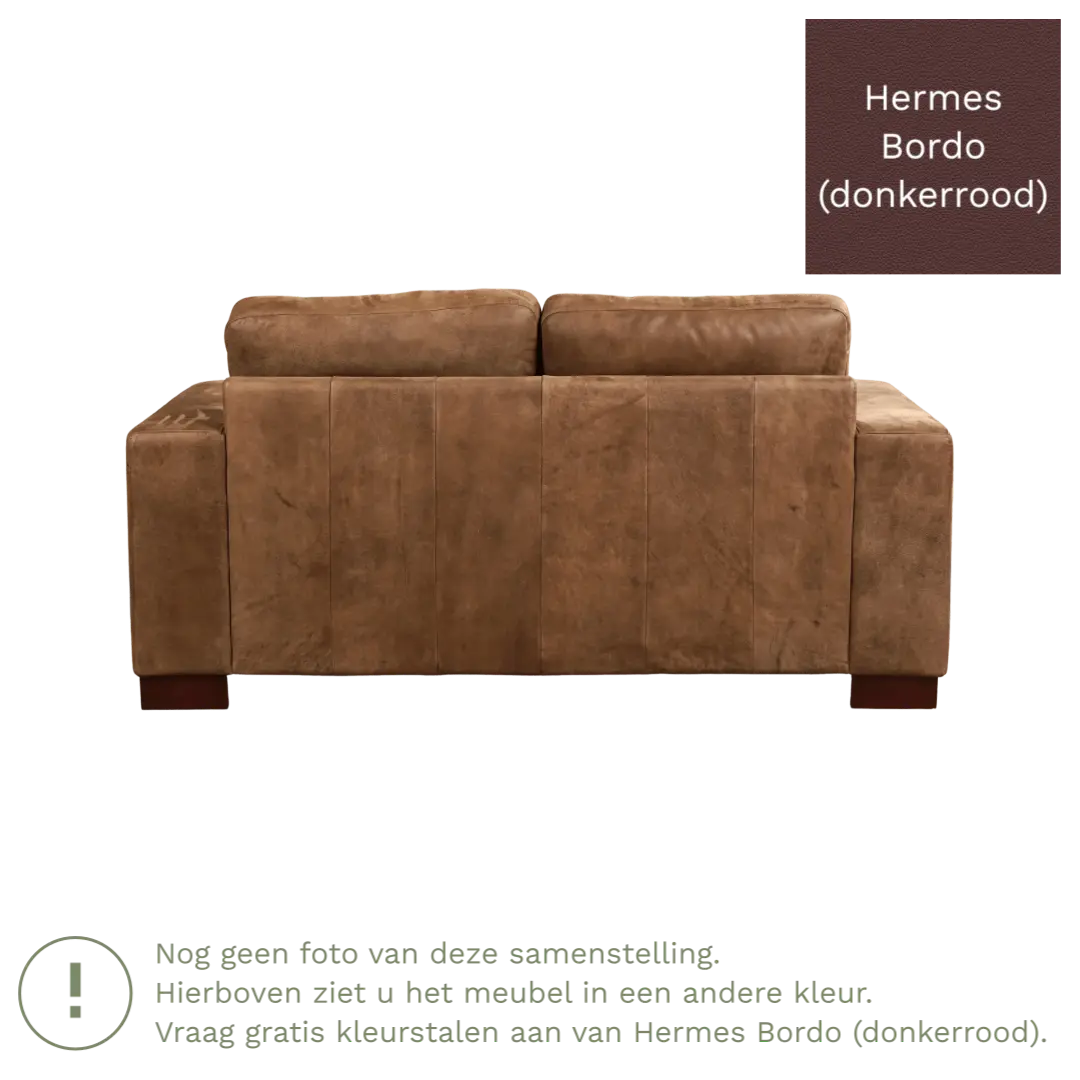 afbeelding van Leren bank Enjoy - 2 zits - Hermes Bordo (donkerrood) - Poten hout bruin