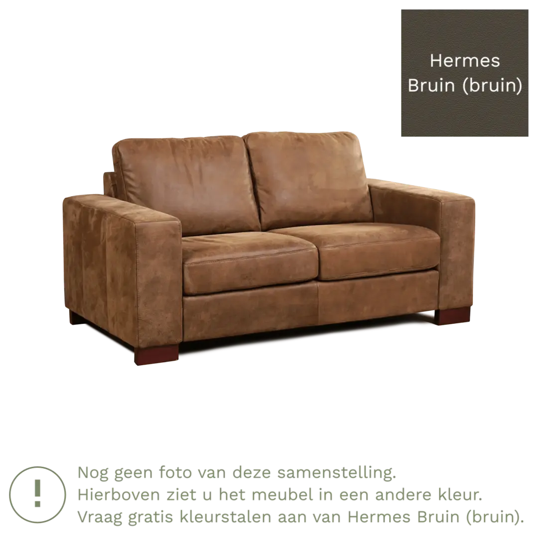 afbeelding van Leren bank Enjoy - 2 zits - Hermes Bruin (bruin) - Poten hout zwart