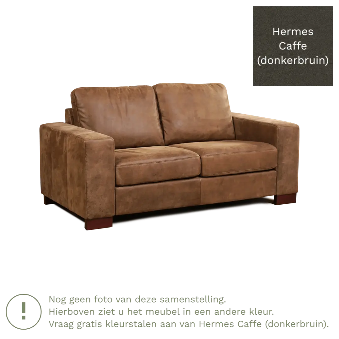 afbeelding van Leren bank Enjoy - 2 zits - Hermes Caffe (donkerbruin) - Poten hout bruin