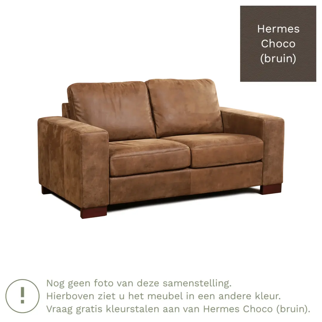 afbeelding van Leren bank Enjoy - 2 zits - Hermes Choco (bruin) - Poten hout bruin