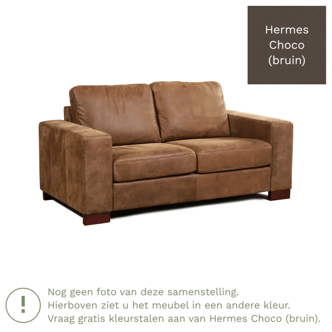 afbeelding van Leren bank Enjoy - 2 zits - Hermes Choco (bruin) - Poten hout bruin