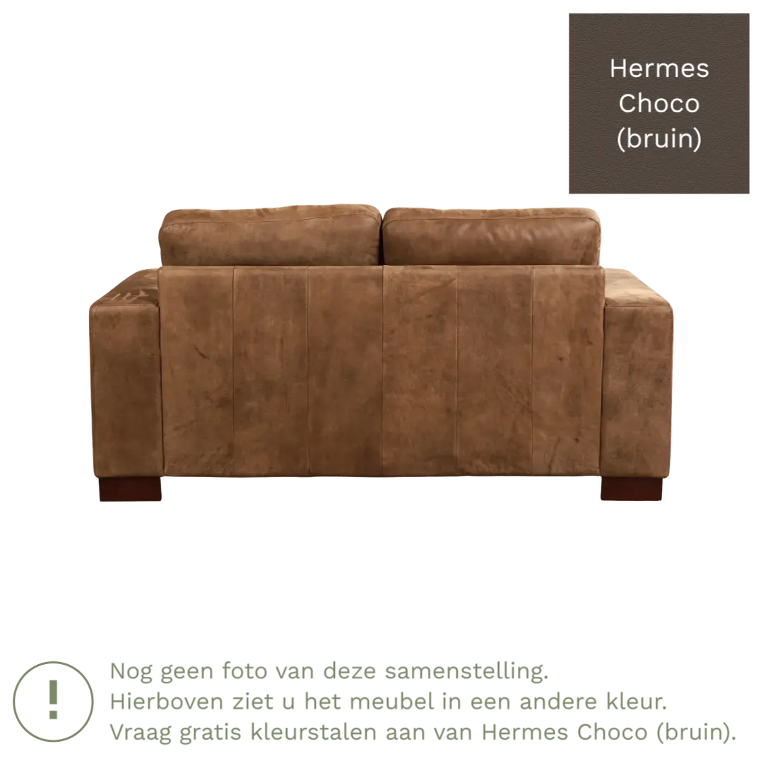 afbeelding van Leren bank Enjoy - 2 zits - Hermes Choco (bruin) - Poten hout bruin