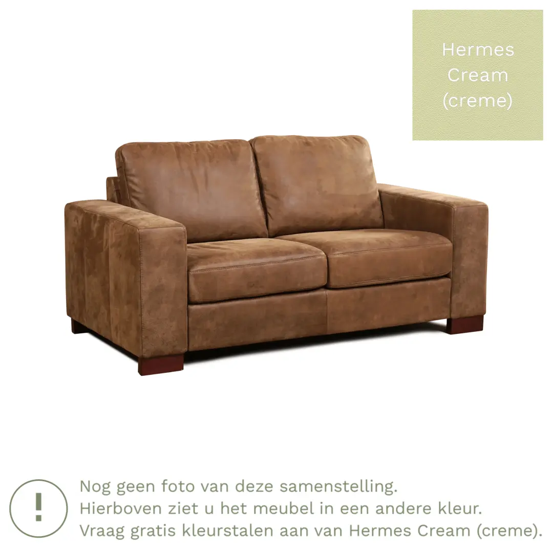 afbeelding van Leren bank Enjoy - 2 zits - Hermes Cream (crème) - Poten hout bruin