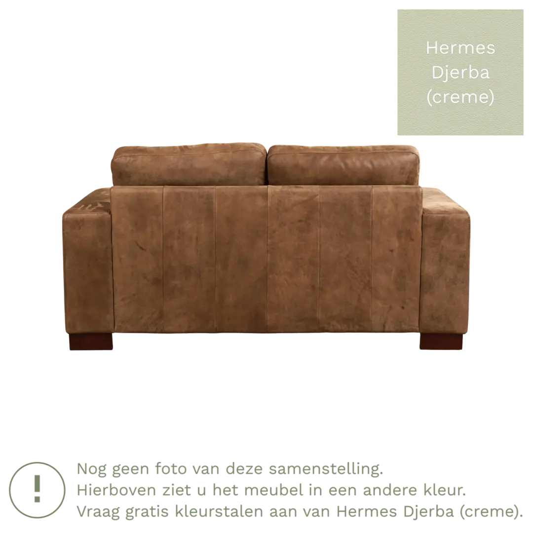 afbeelding van Leren bank Enjoy - 2 zits - Hermes Djerba (crème) - Poten hout bruin