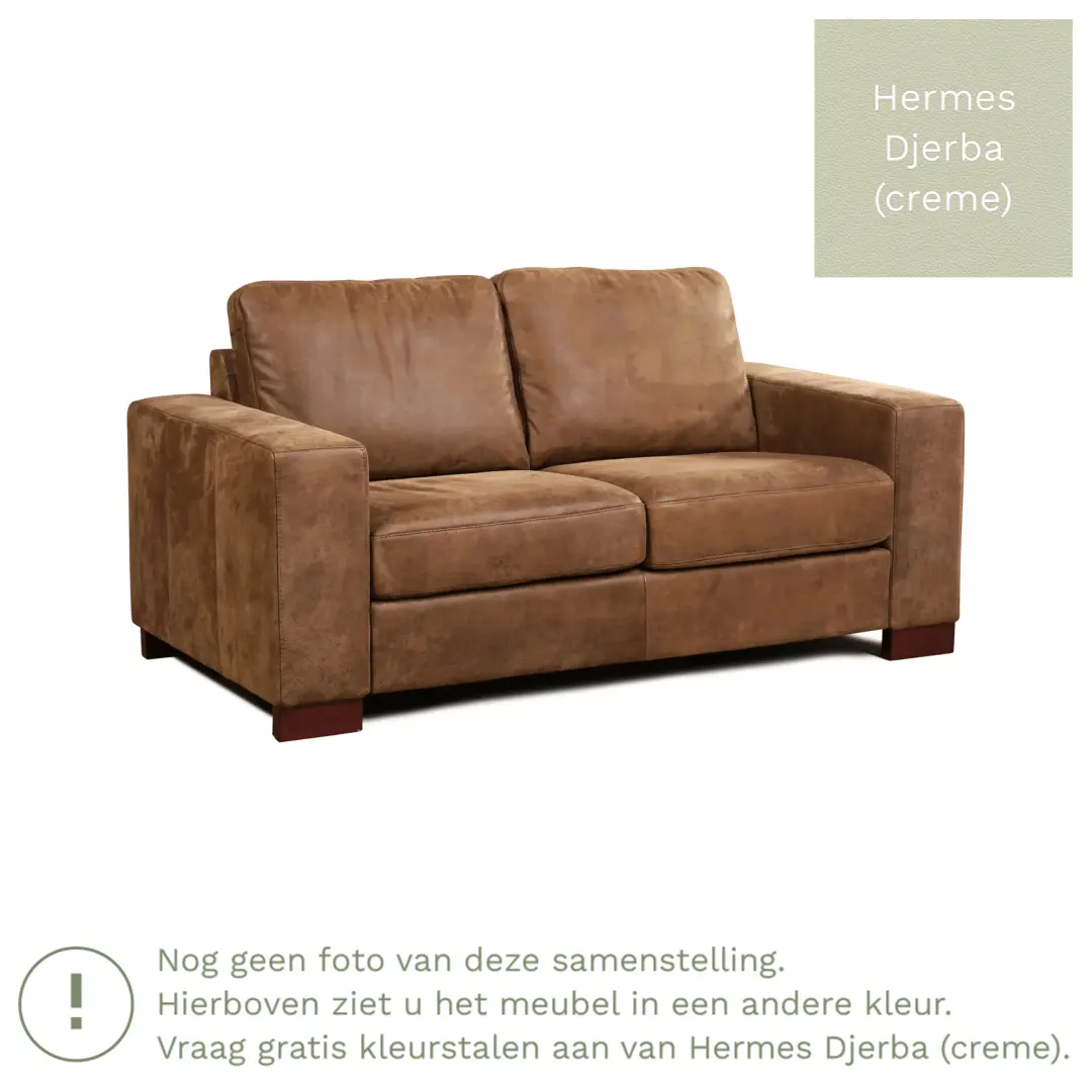 afbeelding van Leren bank Enjoy - 2 zits - Hermes Djerba (crème) - Poten hout zwart