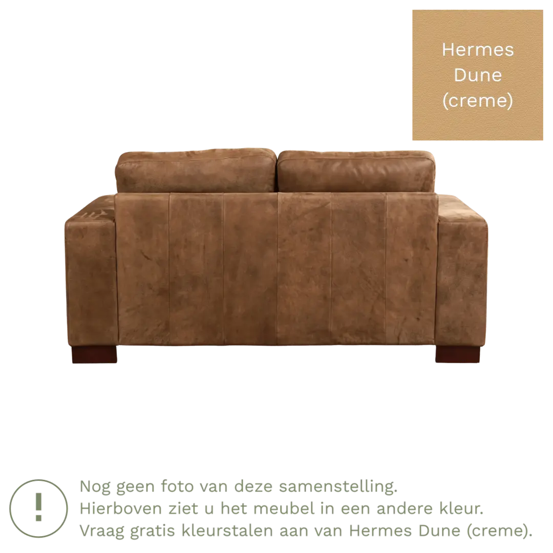 afbeelding van Leren bank Enjoy - 2 zits - Hermes Dune (crème) - Poten hout bruin