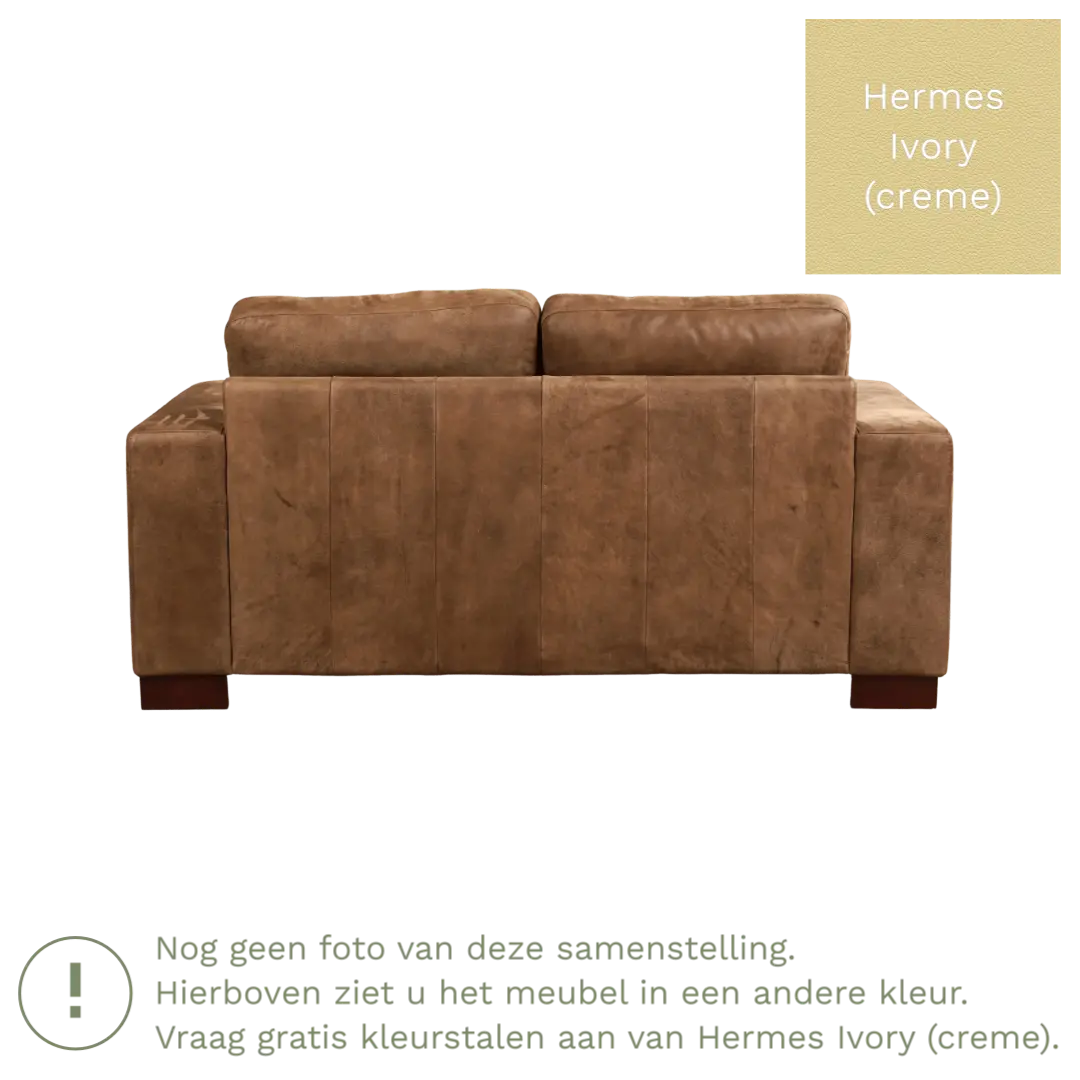 afbeelding van Leren bank Enjoy - 2 zits - Hermes Ivory (crème) - Poten hout zwart
