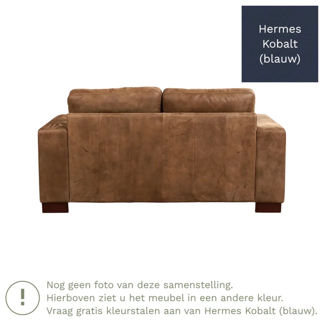 afbeelding van Leren bank Enjoy - 2 zits - Hermes Kobalt (blauw) - Poten hout zwart