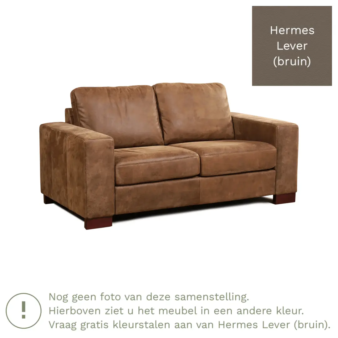 afbeelding van Leren bank Enjoy - 2 zits - Hermes Lever (bruin) - Poten hout zwart