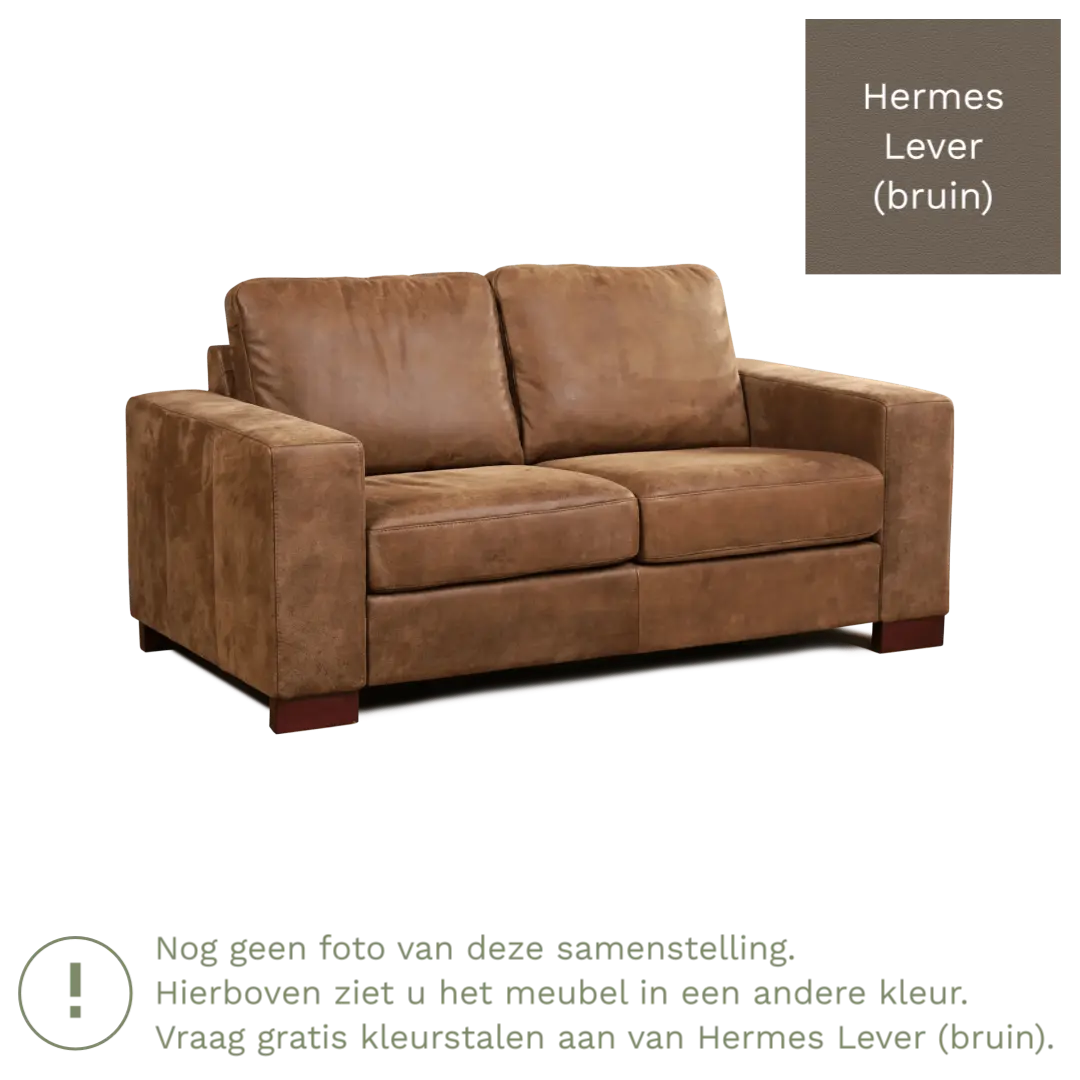 afbeelding van Leren bank Enjoy - 2 zits - Hermes Lever (bruin) - Poten hout zwart