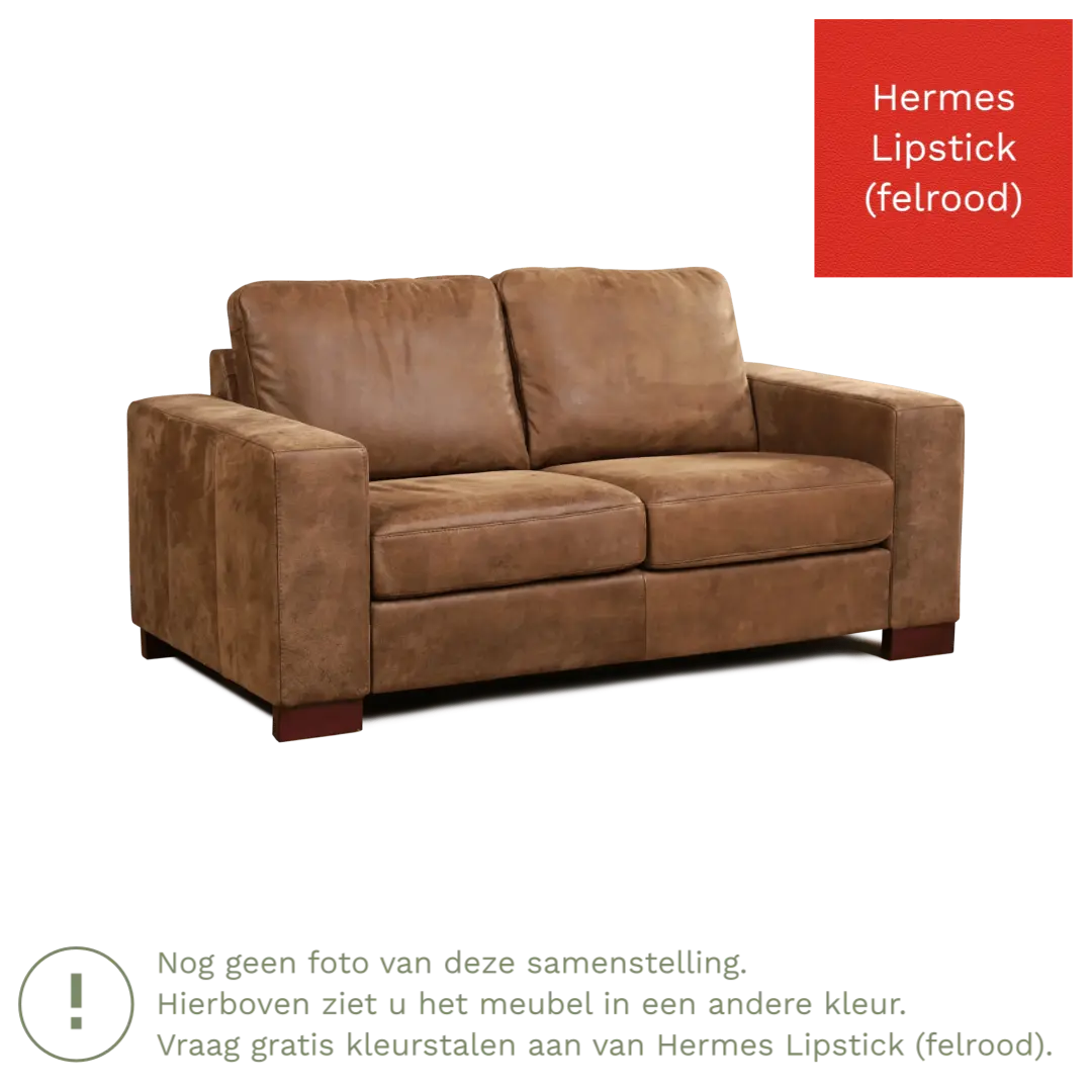 afbeelding van Leren bank Enjoy - 2 zits - Hermes Lipstick (felrood) - Poten hout zwart