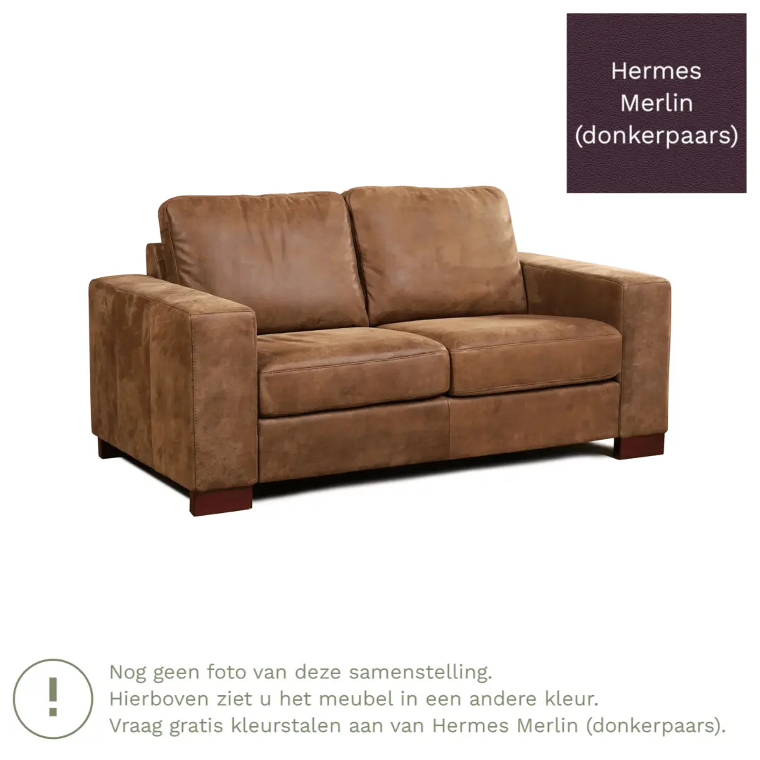 afbeelding van Leren bank Enjoy - 2 zits - Hermes Merlin (donkerpaars) - Poten hout bruin