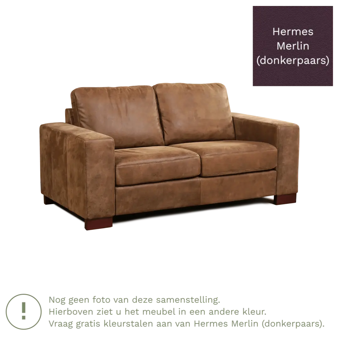 afbeelding van Leren bank Enjoy - 2 zits - Hermes Merlin (donkerpaars) - Poten hout bruin