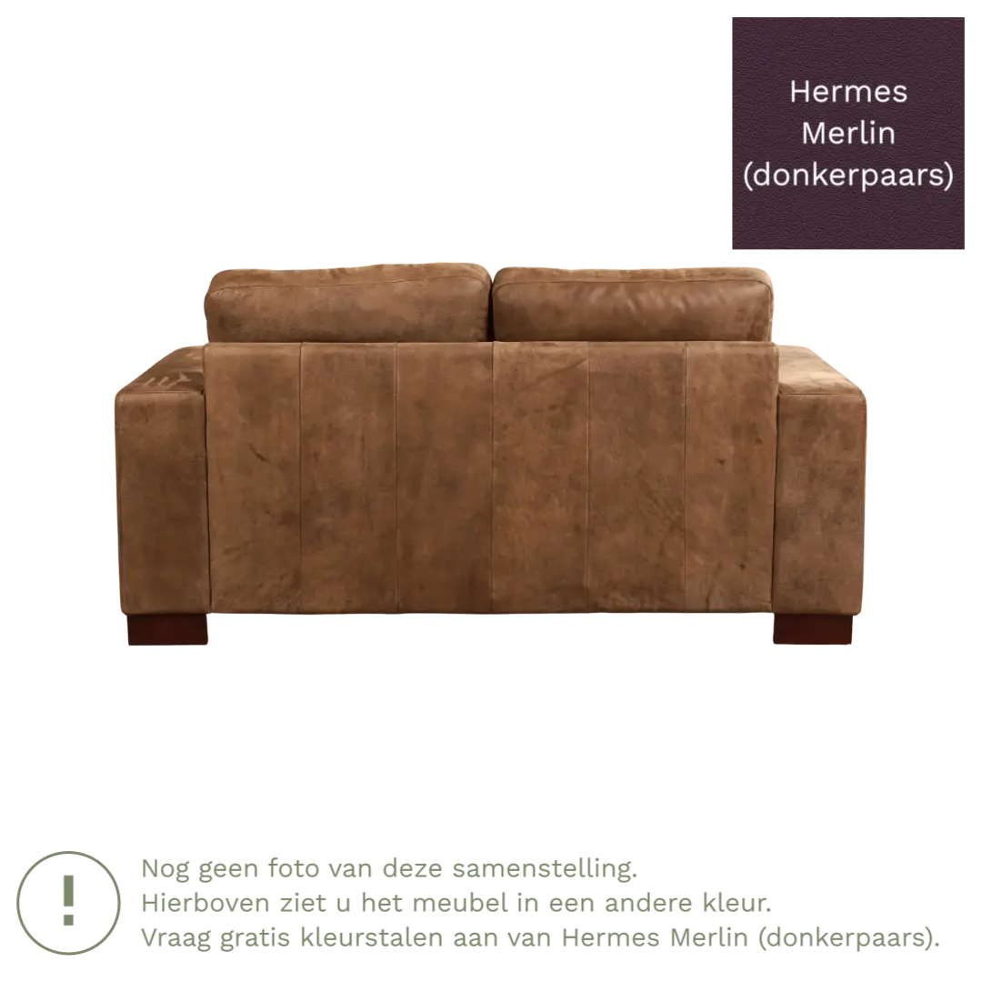 afbeelding van Leren bank Enjoy - 2 zits - Hermes Merlin (donkerpaars) - Poten hout bruin