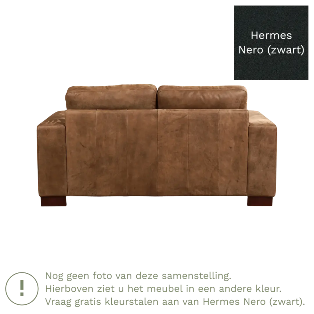 afbeelding van Leren bank Enjoy - 2 zits - Hermes Nero (zwart) - Poten hout bruin