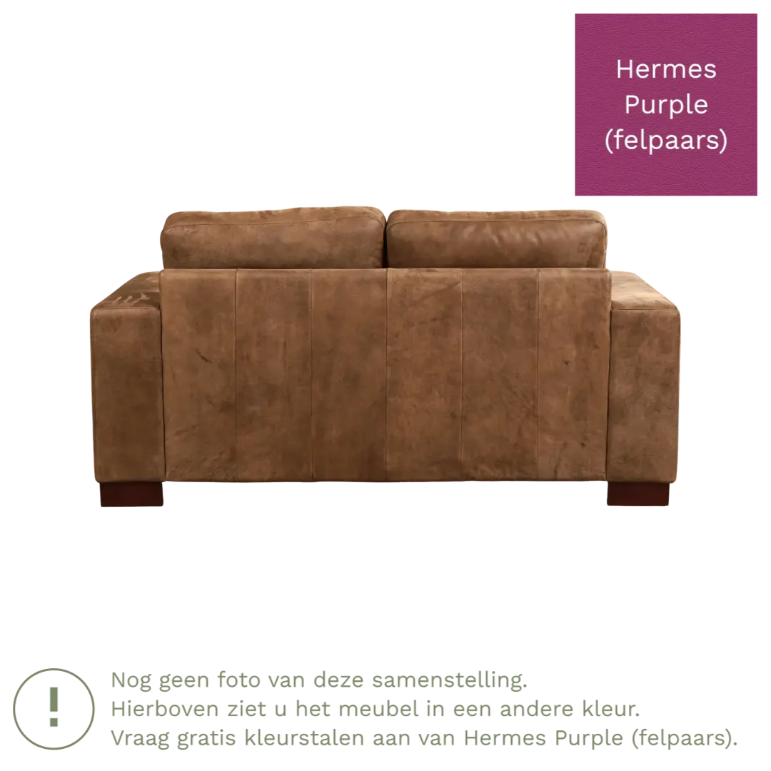 afbeelding van Leren bank Enjoy - 2 zits - Hermes Purple (felpaars) - Poten hout bruin
