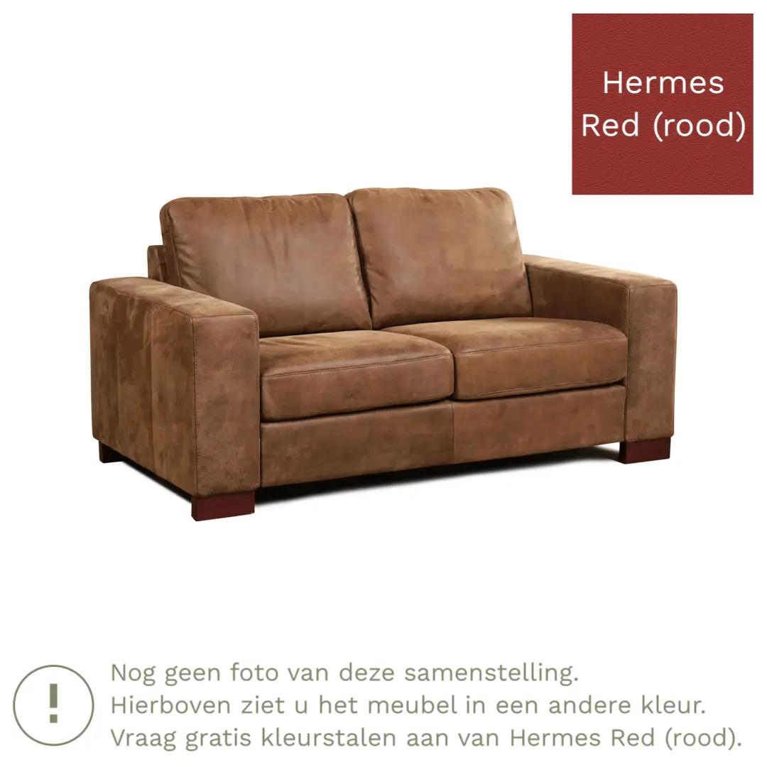 afbeelding van Leren bank Enjoy - 2 zits - Hermes Red (rood) - Poten hout bruin