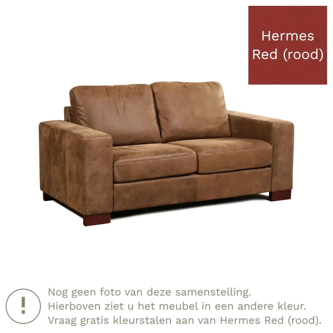 afbeelding van Leren bank Enjoy - 2 zits - Hermes Red (rood) - Poten hout bruin