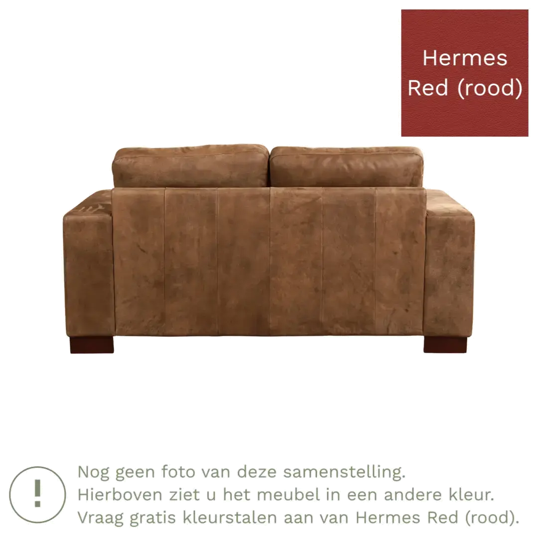 afbeelding van Leren bank Enjoy - 2 zits - Hermes Red (rood) - Poten hout bruin