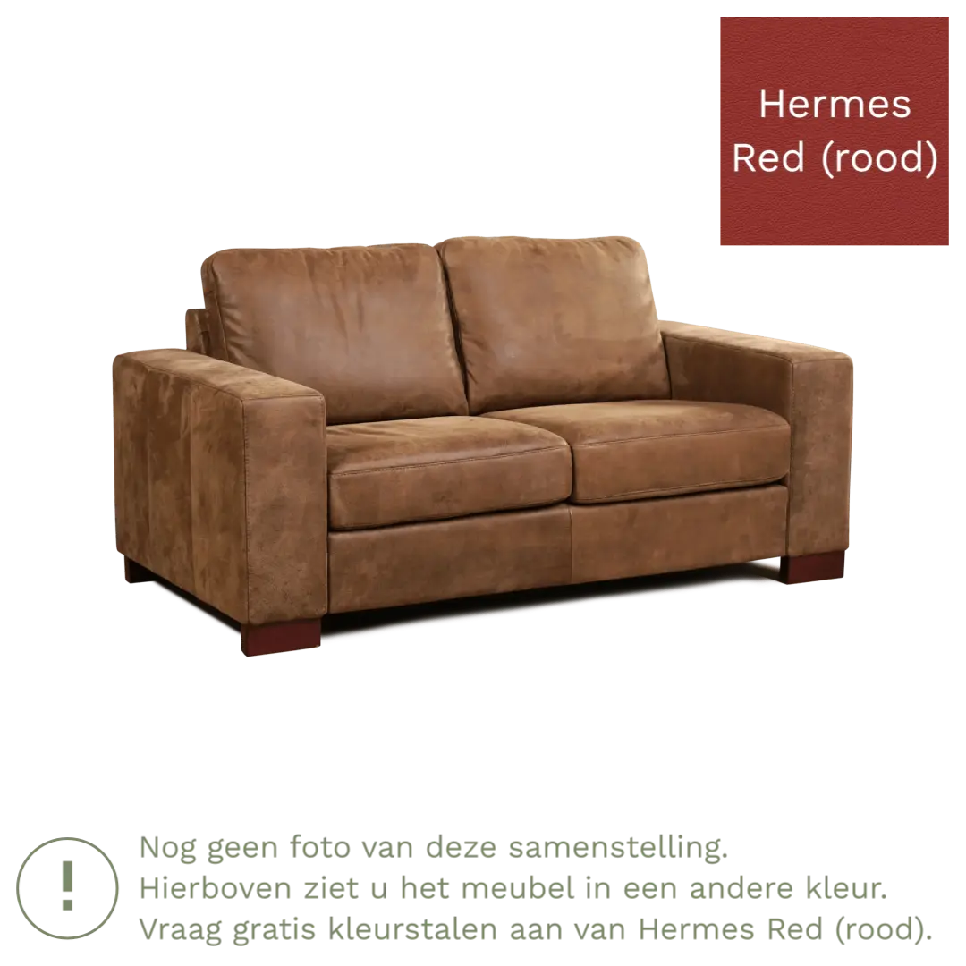 afbeelding van Leren bank Enjoy - 2 zits - Hermes Red (rood) - Poten hout zwart