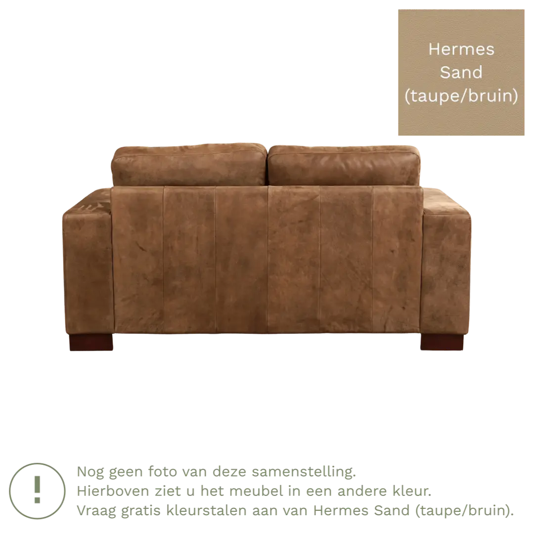 afbeelding van Leren bank Enjoy - 2 zits - Hermes Sand (taupe/bruin) - Poten hout zwart