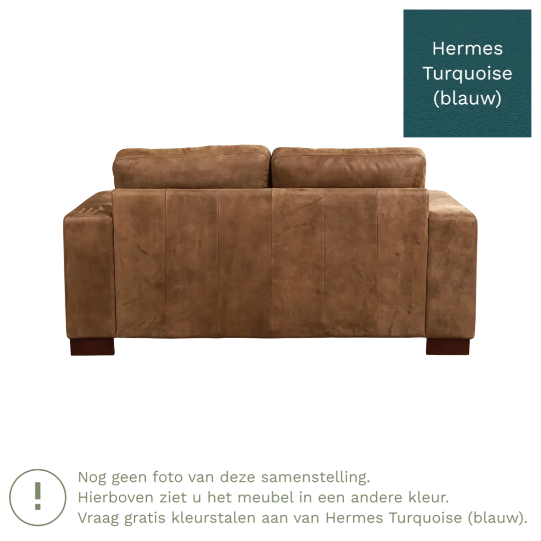 afbeelding van Leren bank Enjoy - 2 zits - Hermes Turquoise (blauw) - Poten hout zwart