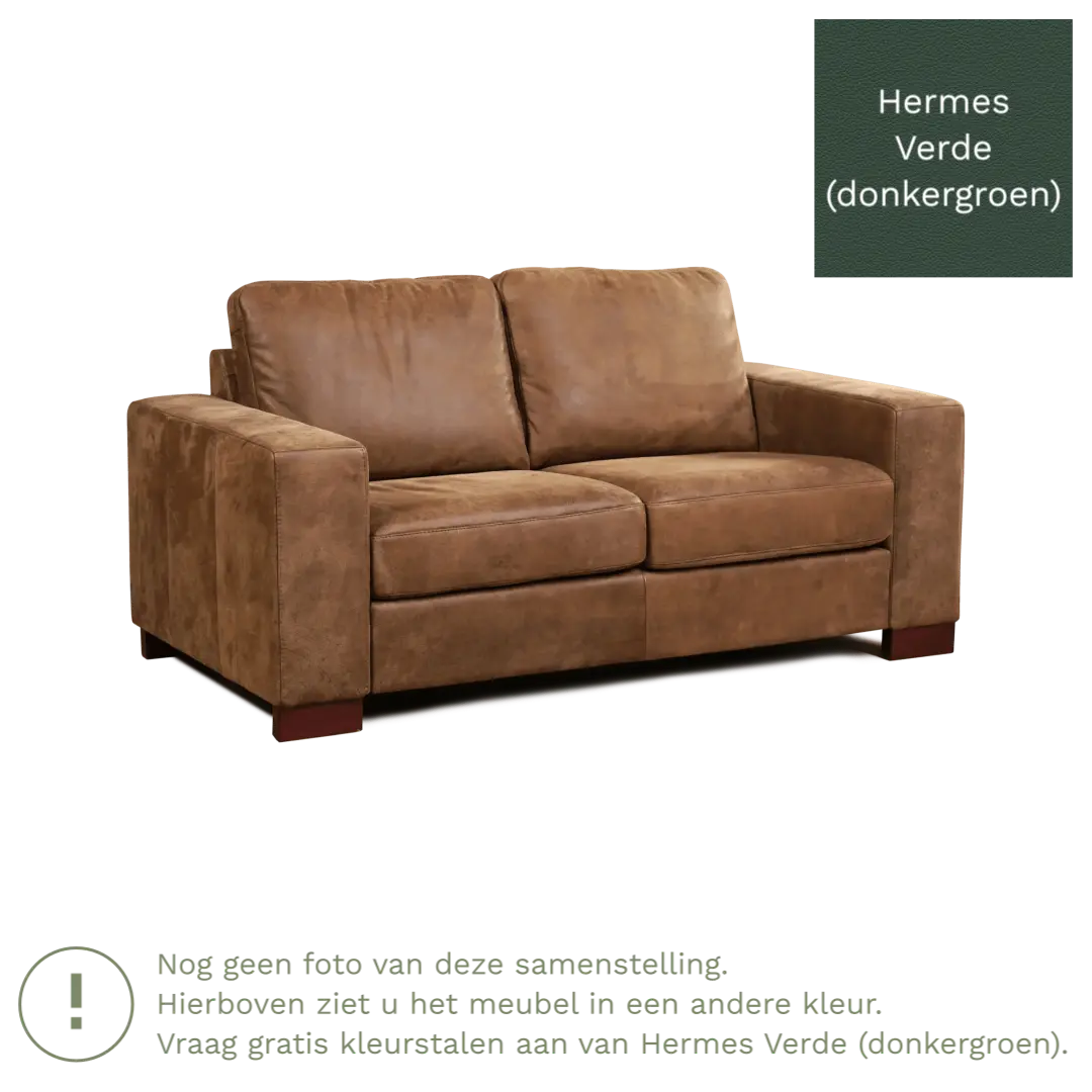 afbeelding van Leren bank Enjoy - 2 zits - Hermes Verde (donkergroen) - Poten hout bruin