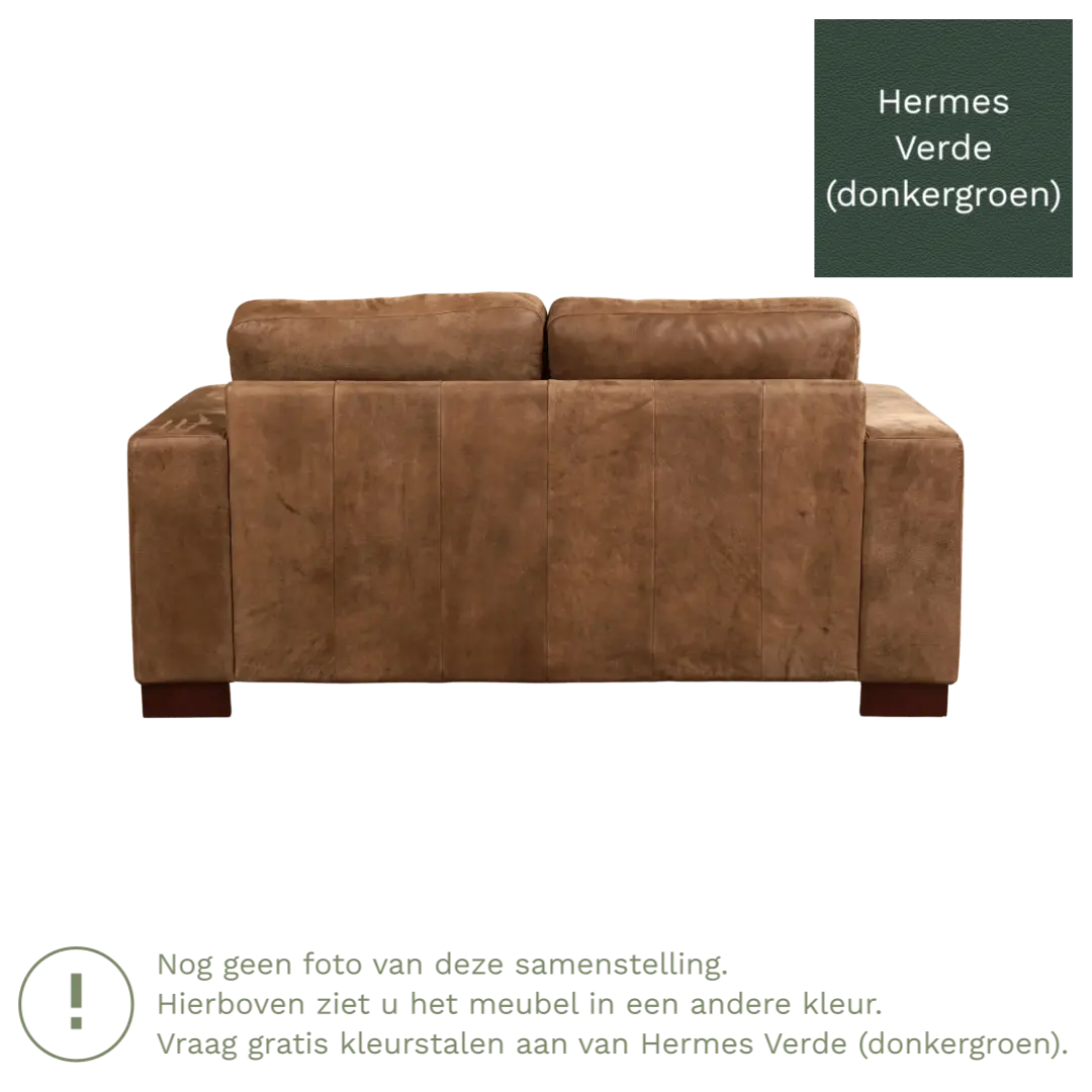 afbeelding van Leren bank Enjoy - 2 zits - Hermes Verde (donkergroen) - Poten hout zwart