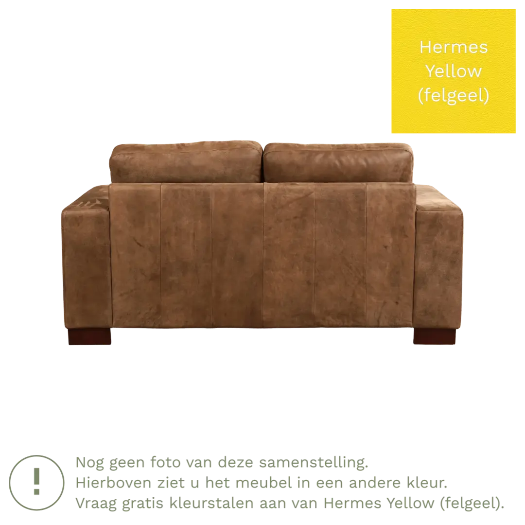 afbeelding van Leren bank Enjoy - 2 zits - Hermes Yellow (felgeel) - Poten hout bruin