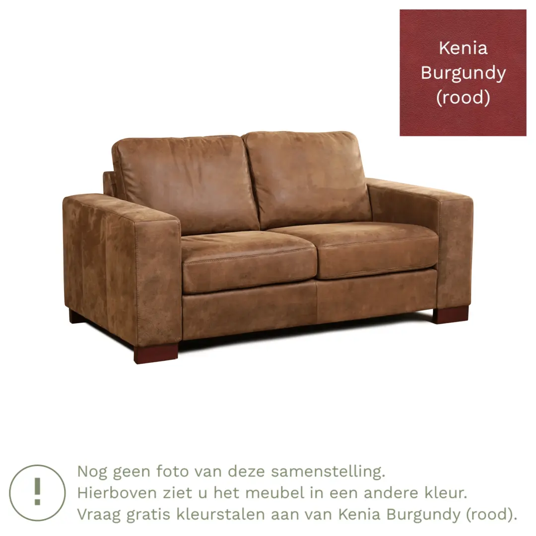afbeelding van Leren bank Enjoy - 2 zits - Kenia Burgundy (rood) - Poten hout bruin