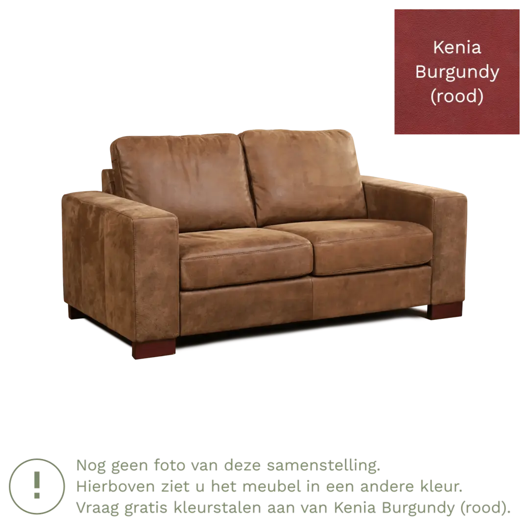 afbeelding van Leren bank Enjoy - 2 zits - Kenia Burgundy (rood) - Poten hout zwart