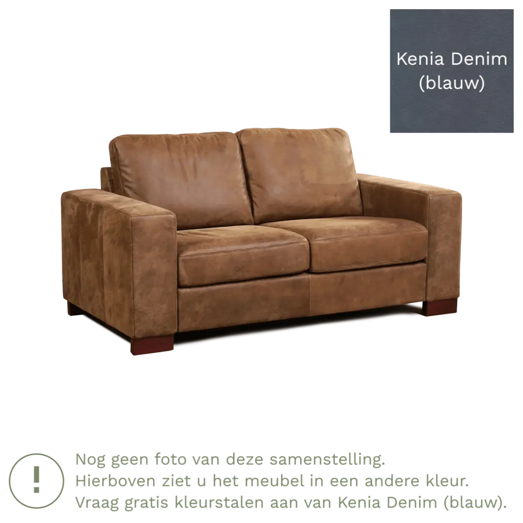 afbeelding van Leren bank Enjoy - 2 zits - Kenia Denim (blauw) - Poten hout zwart