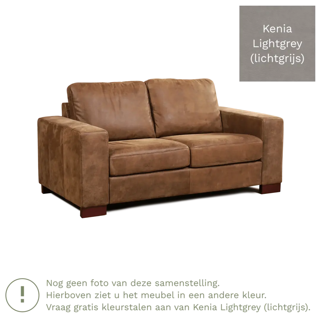 afbeelding van Leren bank Enjoy - 2 zits - Kenia Lightgrey (lichtgrijs) - Poten hout zwart