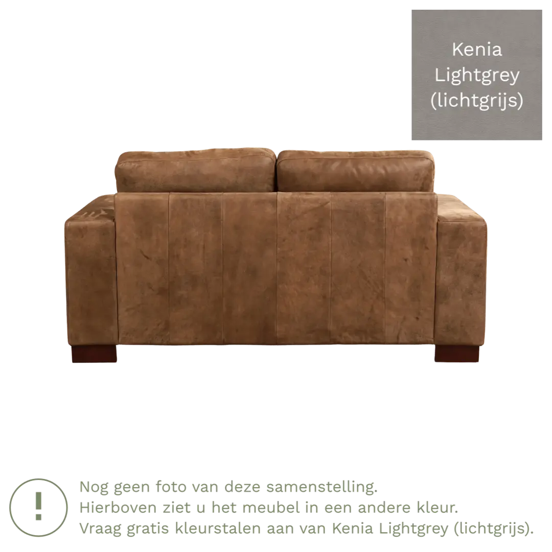 afbeelding van Leren bank Enjoy - 2 zits - Kenia Lightgrey (lichtgrijs) - Poten hout zwart