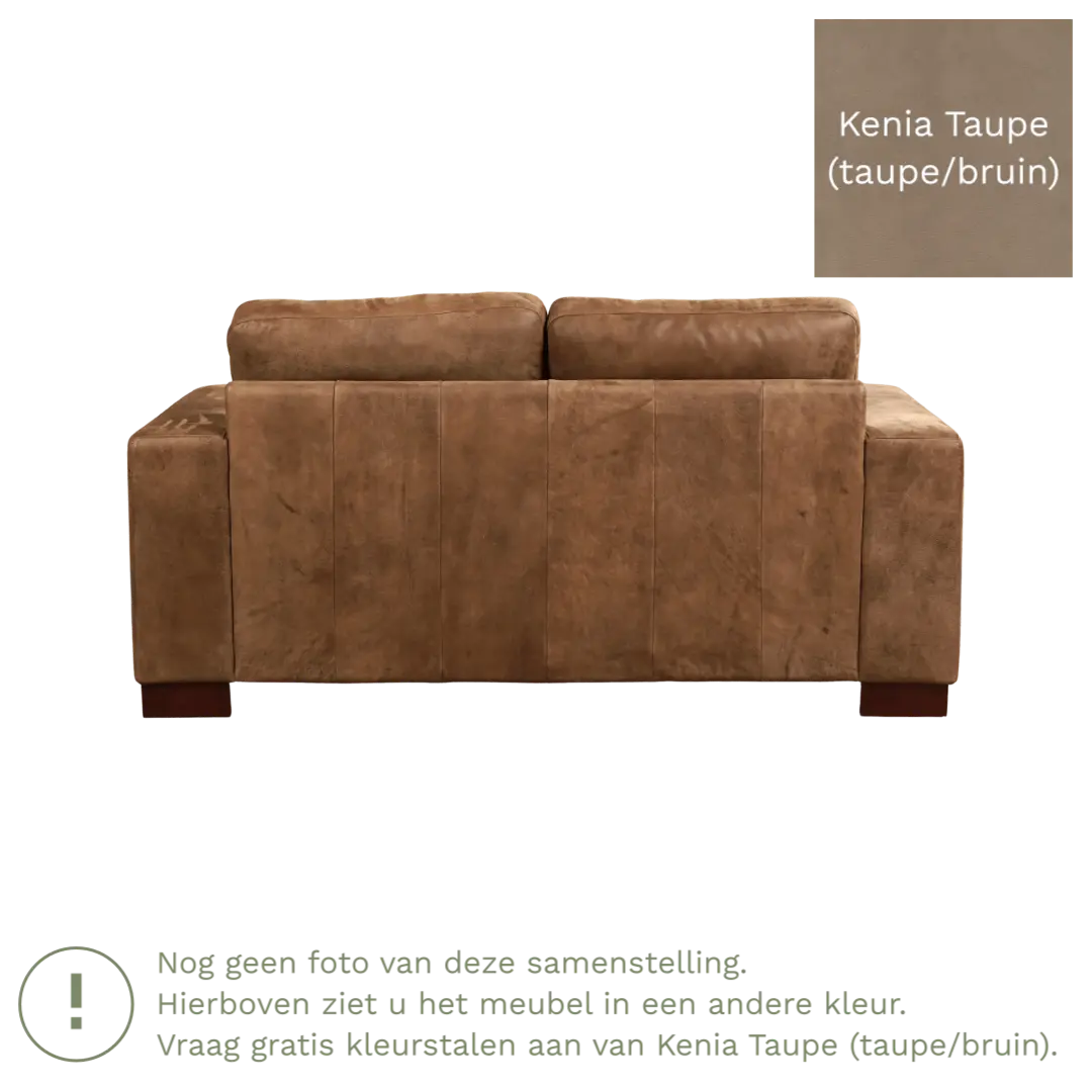 afbeelding van Leren bank Enjoy - 2 zits - Kenia Taupe (taupe/bruin) - Poten hout zwart