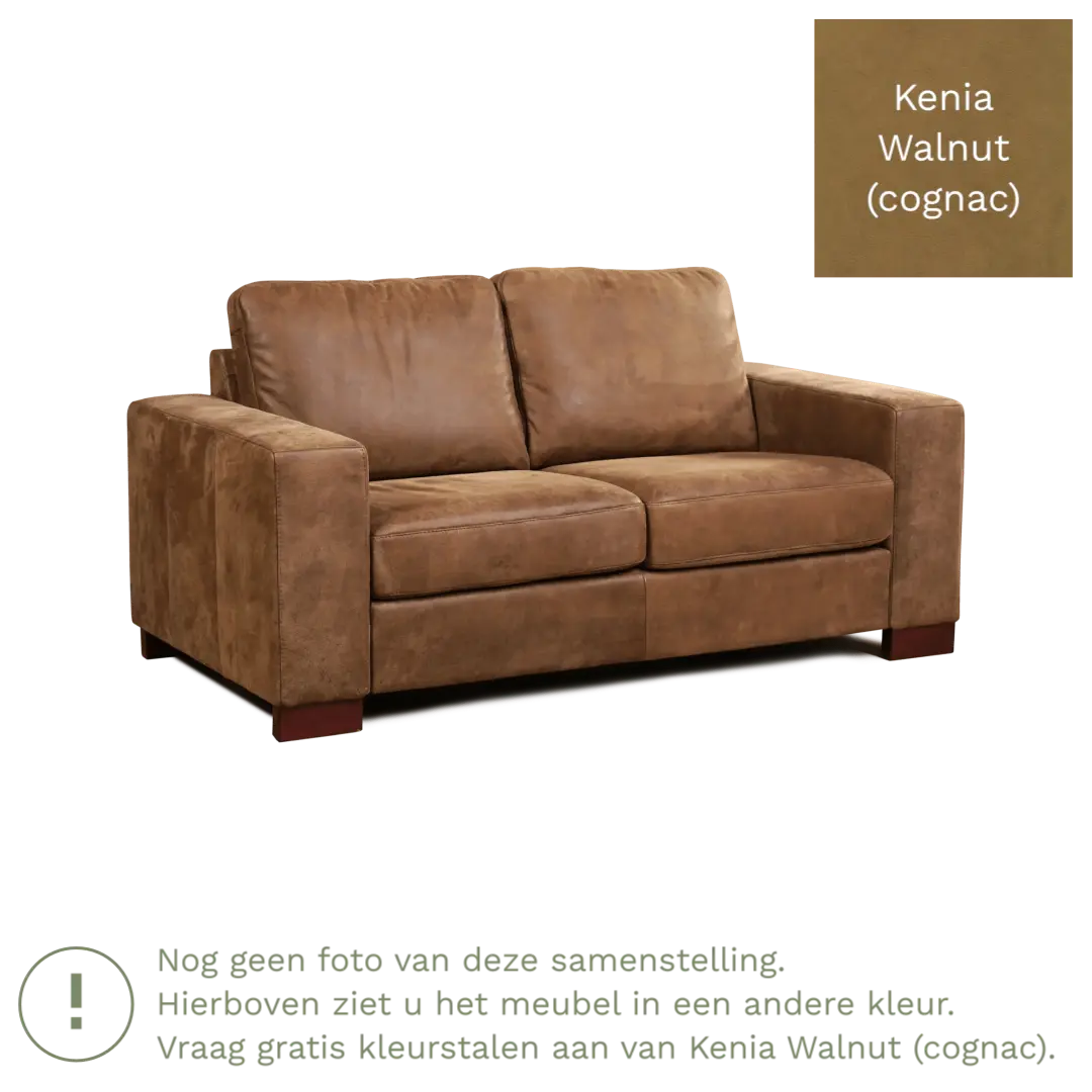 afbeelding van Leren bank Enjoy - 2 zits - Kenia Walnut (cognac) - Poten hout zwart