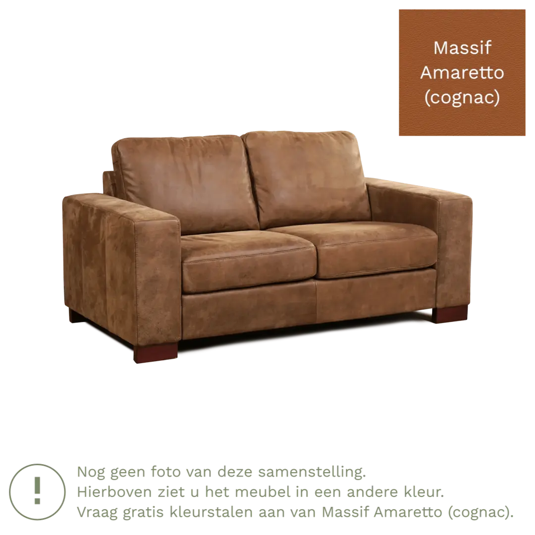 afbeelding van Leren bank Enjoy - 2 zits - Massif Amaretto (cognac) - Poten hout bruin