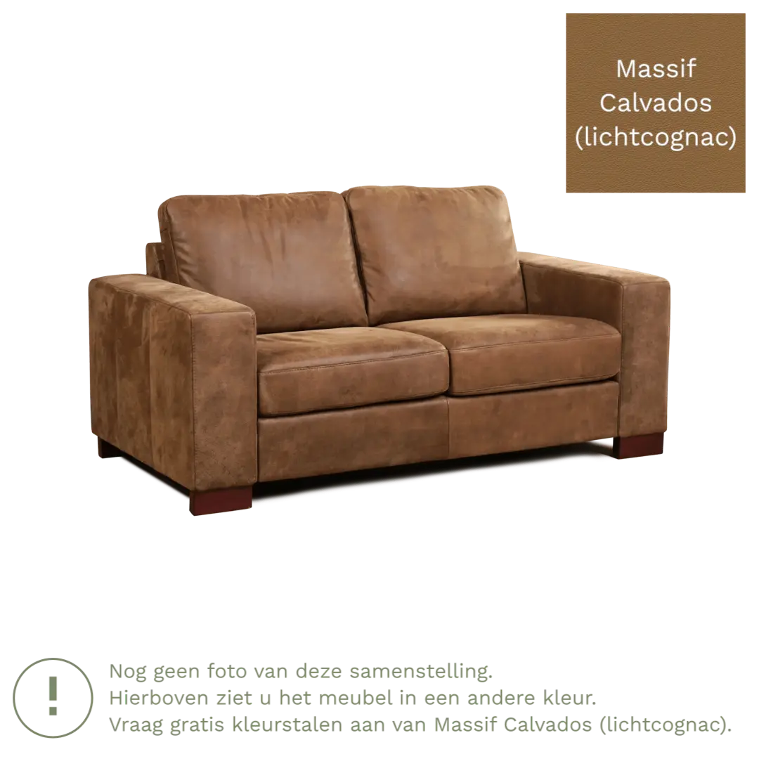 afbeelding van Leren bank Enjoy - 2 zits - Massif Calvados (lichtcognac) - Poten hout zwart