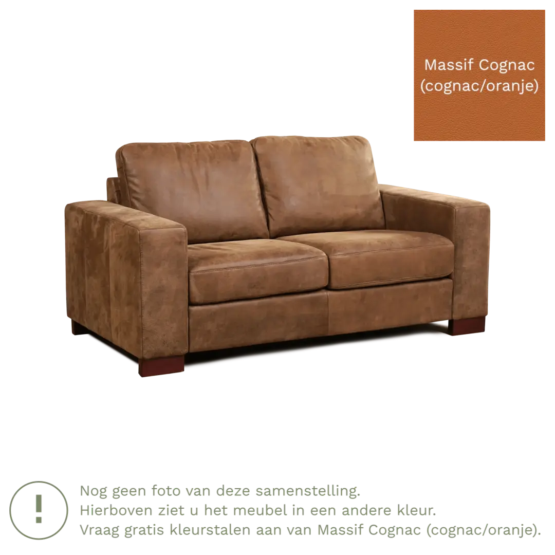 afbeelding van Leren bank Enjoy - 2 zits - Massif Cognac (cognac/oranje) - Poten hout bruin