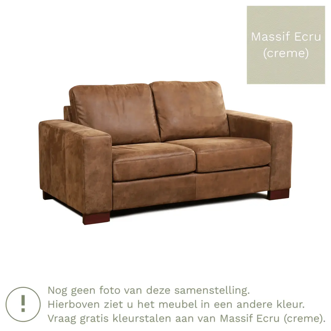 afbeelding van Leren bank Enjoy - 2 zits - Massif Ecru (crème) - Poten hout zwart