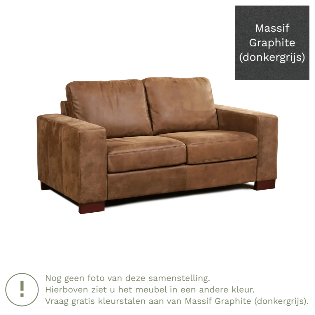 afbeelding van Leren bank Enjoy - 2 zits - Massif Graphite (donkergrijs) - Poten hout bruin