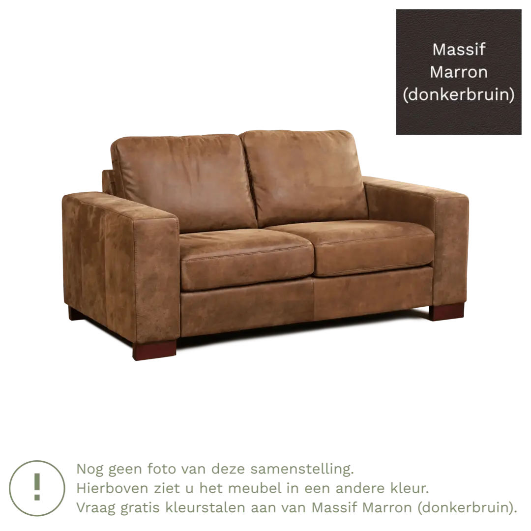 afbeelding van Leren bank Enjoy - 2 zits - Massif Marron (donkerbruin) - Poten hout bruin