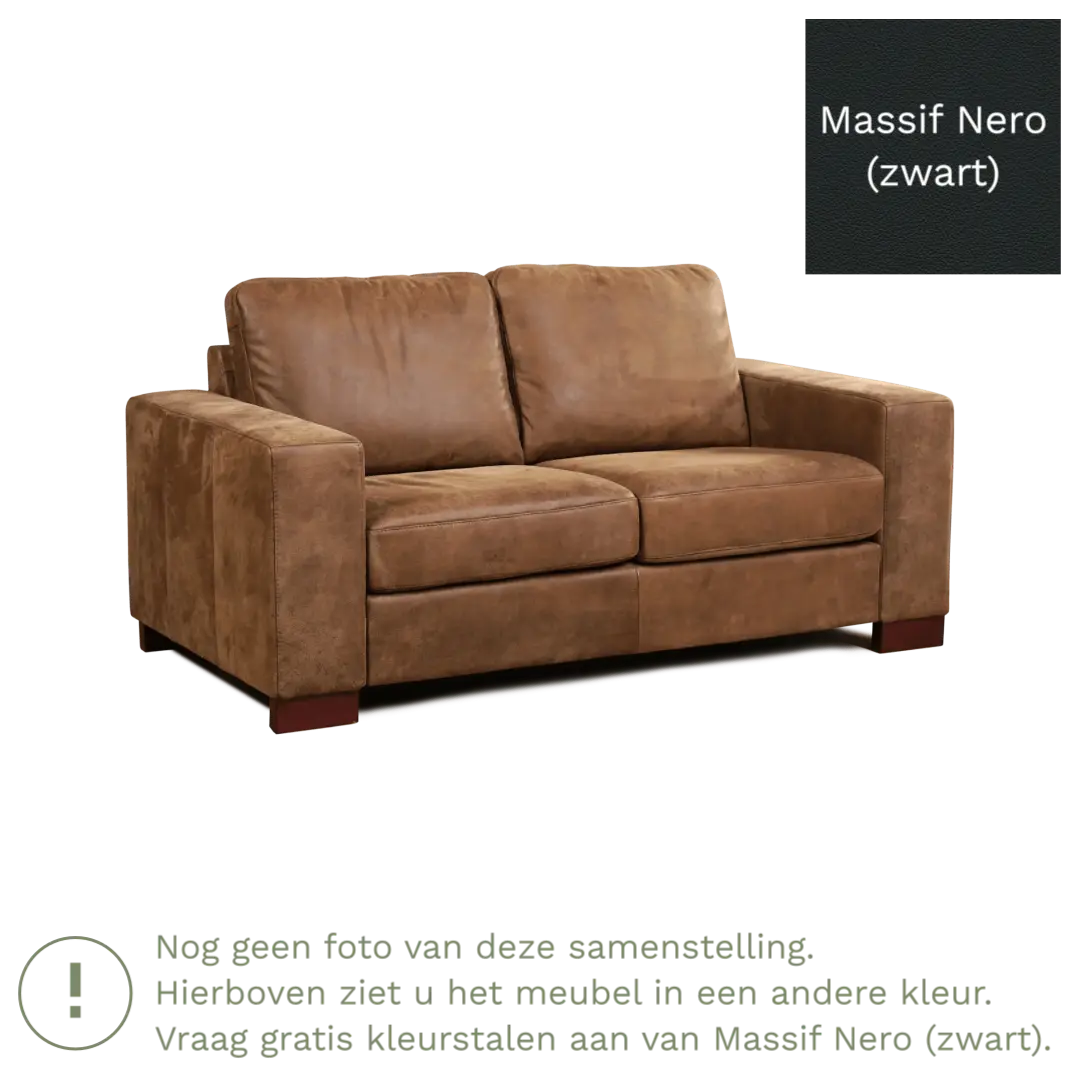 afbeelding van Leren bank Enjoy - 2 zits - Massif Nero (zwart) - Poten hout zwart