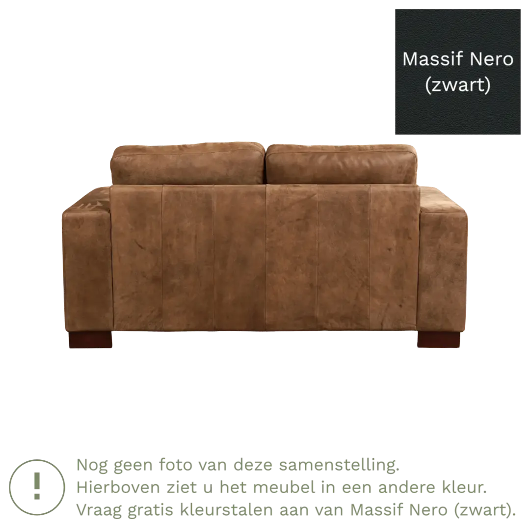 afbeelding van Leren bank Enjoy - 2 zits - Massif Nero (zwart) - Poten hout zwart