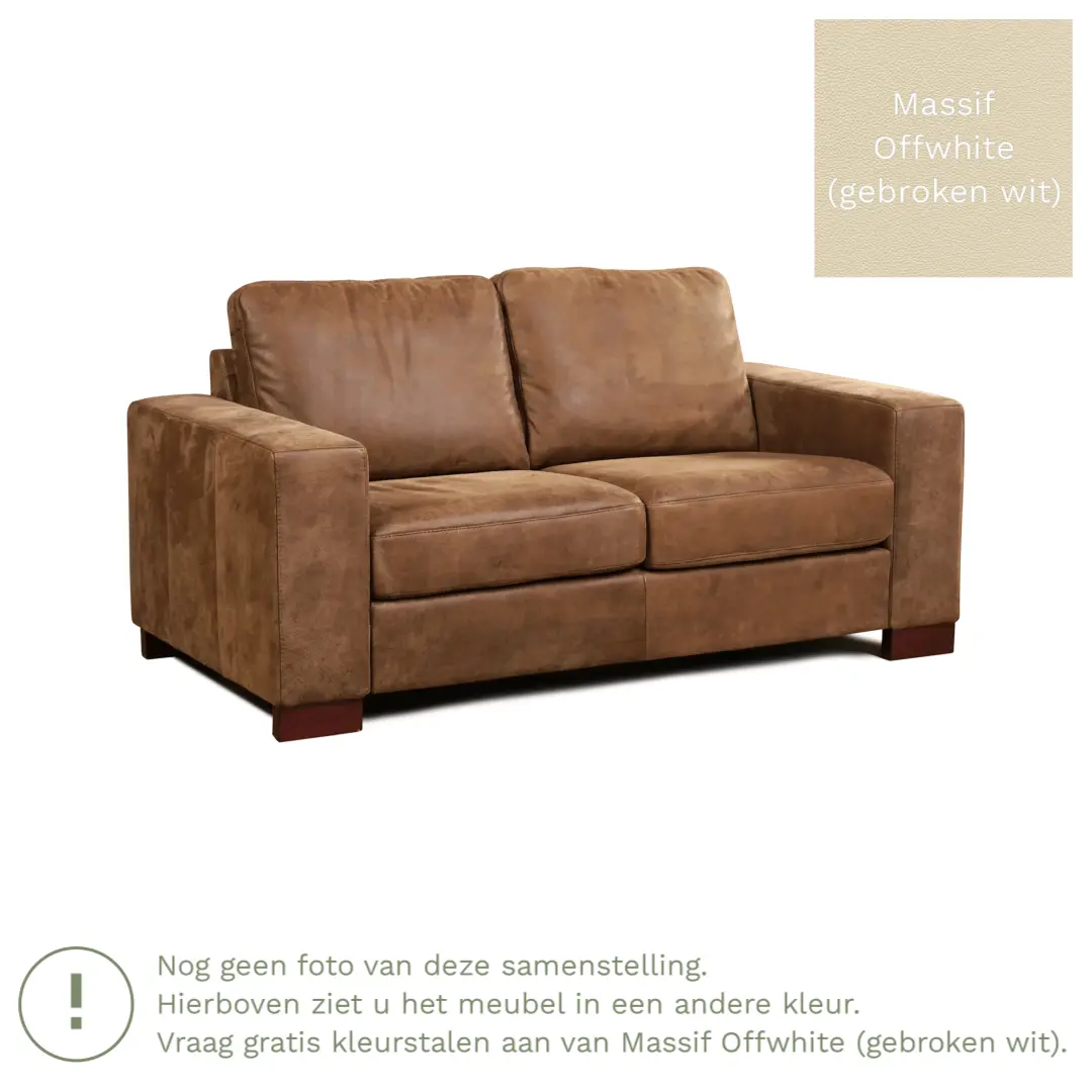 afbeelding van Leren bank Enjoy - 2 zits - Massif Offwhite (gebroken wit) - Poten hout bruin