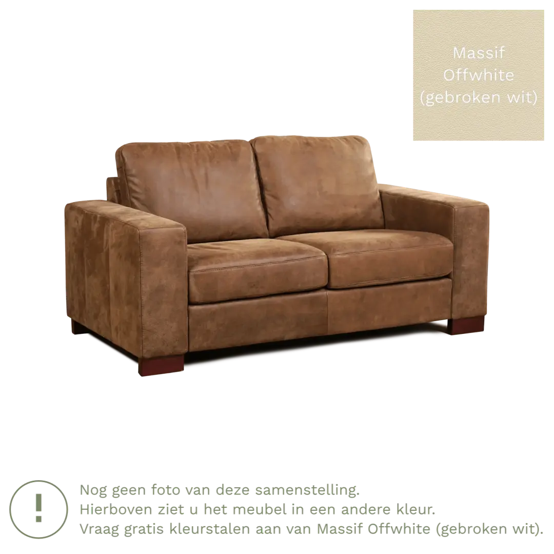 afbeelding van Leren bank Enjoy - 2 zits - Massif Offwhite (gebroken wit) - Poten hout zwart